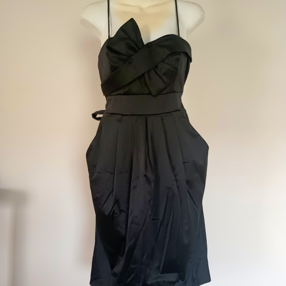 Vintage Intrigue  Black Bow Spaghetti Straps Dress With Pockets Size 4